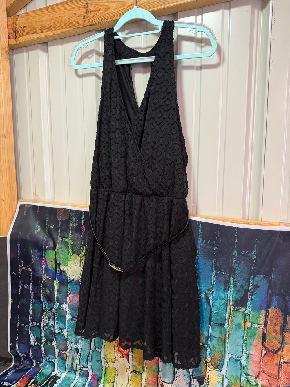 Candie's Black Lace V-Neck Sleeveless Dress with Belt